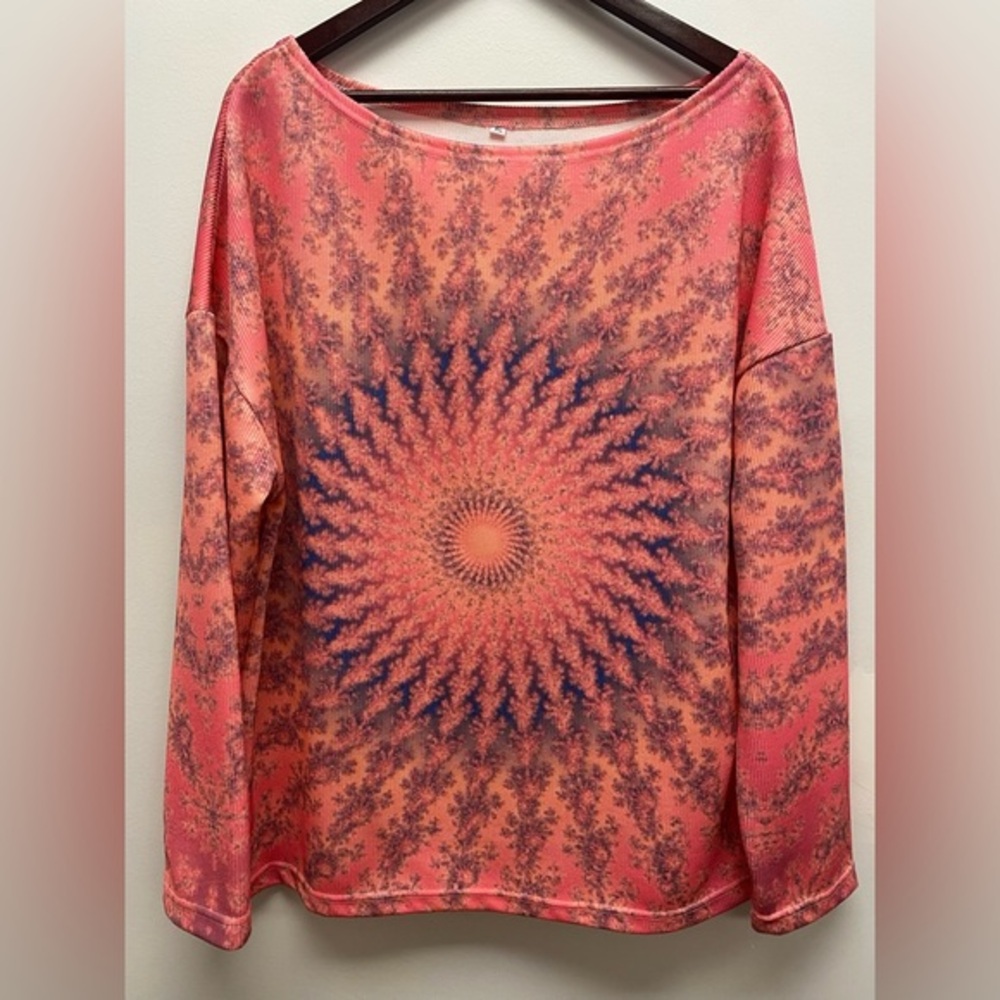 4 for $25 🌺 Mandala Print Ribbed Relaxed Fit Long Sleeve Top 🌺 XL